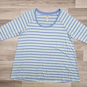 MATILDA JANE Womens Blue Stripe Top 3/4 Sleeve Stretch Shirt Size Medium